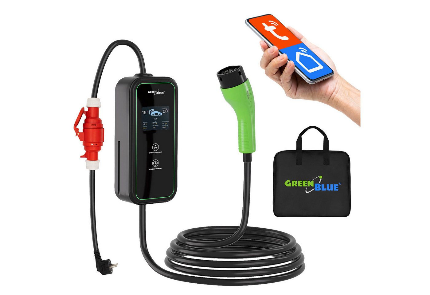 GreenBlue Elektroauto-Ladestation GB1100 Typ-2-Ladestation für Elektroautos 11 kW 6–16 A WLAN Tuya, für (EV) und Plug-in-Hybridfahrzeuge (PHEV) Bild 2