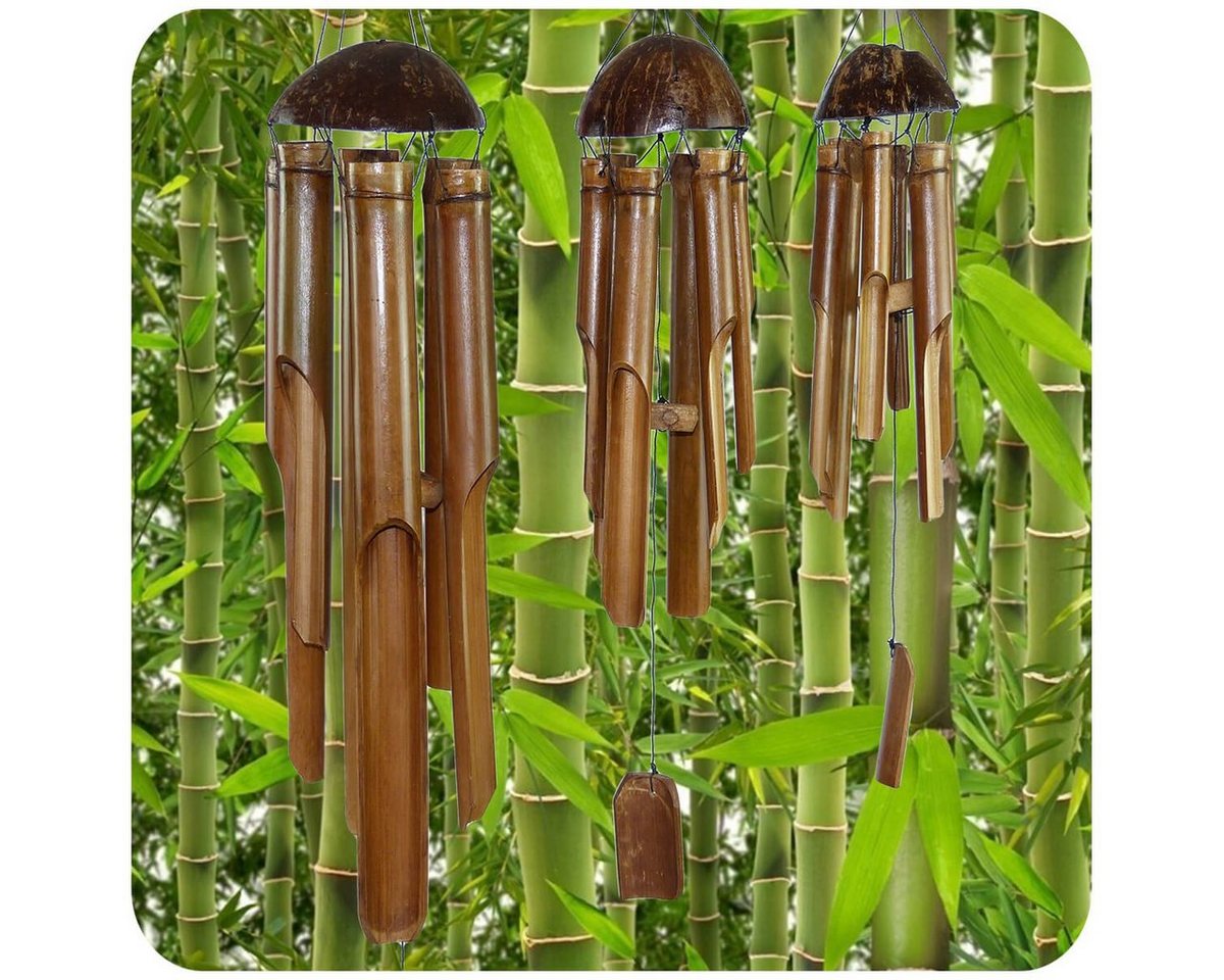 SIMANDRA Windspiel Klangspiel Feng Shui 3er Set Groß, Bambus Mobile 40 cm 60 cm 80 cm Bild 2