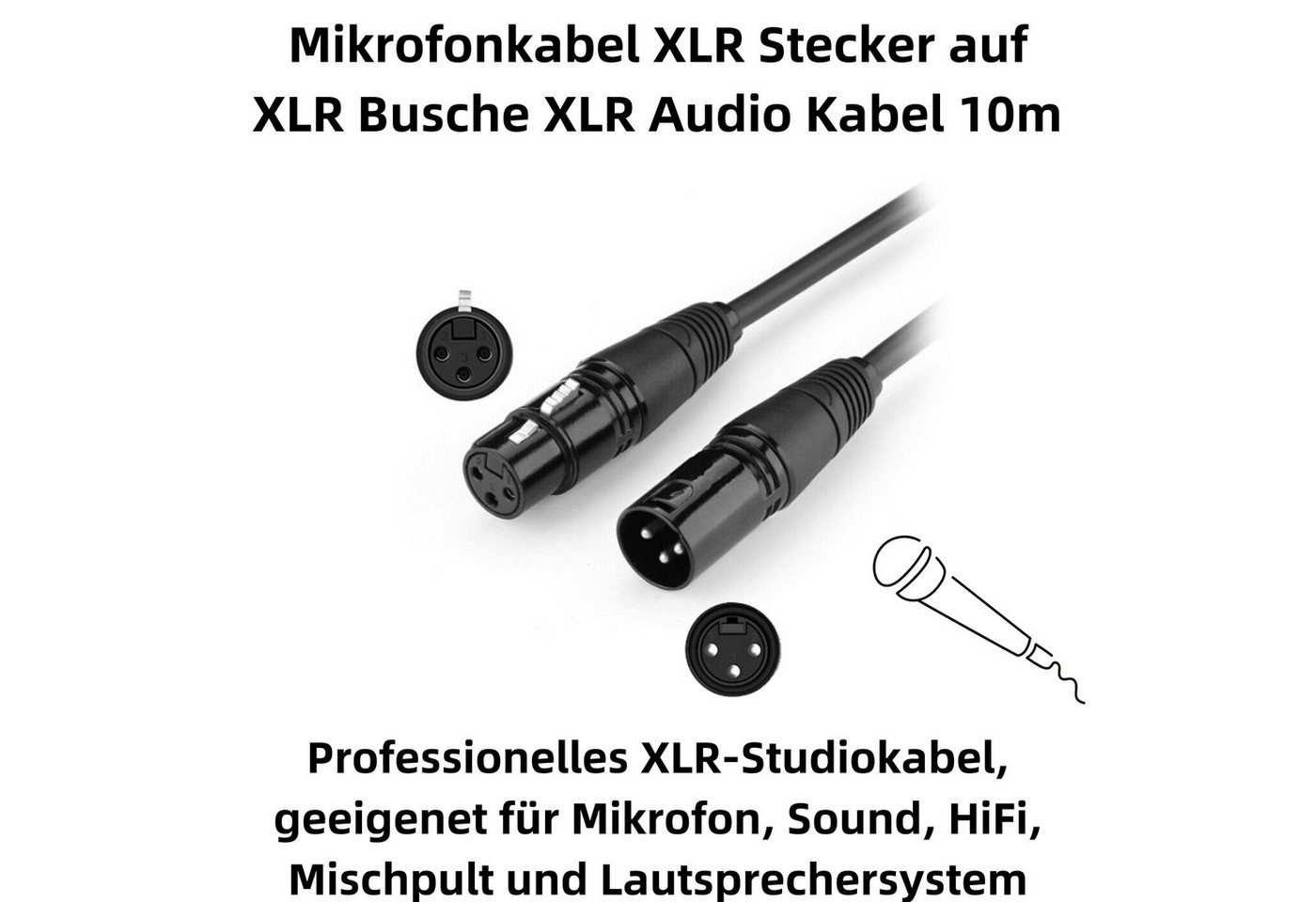 Bolwins N31C XLR Audio Kabel Verlängerung Mikrofonkabel XLR auf XLR Buchse 10m Audio-Kabel, XLR 3-polig Stecker, XLR 3-polig Buchse (1000 cm), Doppelt geschirmtes Profi-XLR-Kabel für Bühne & Studio Bild 5