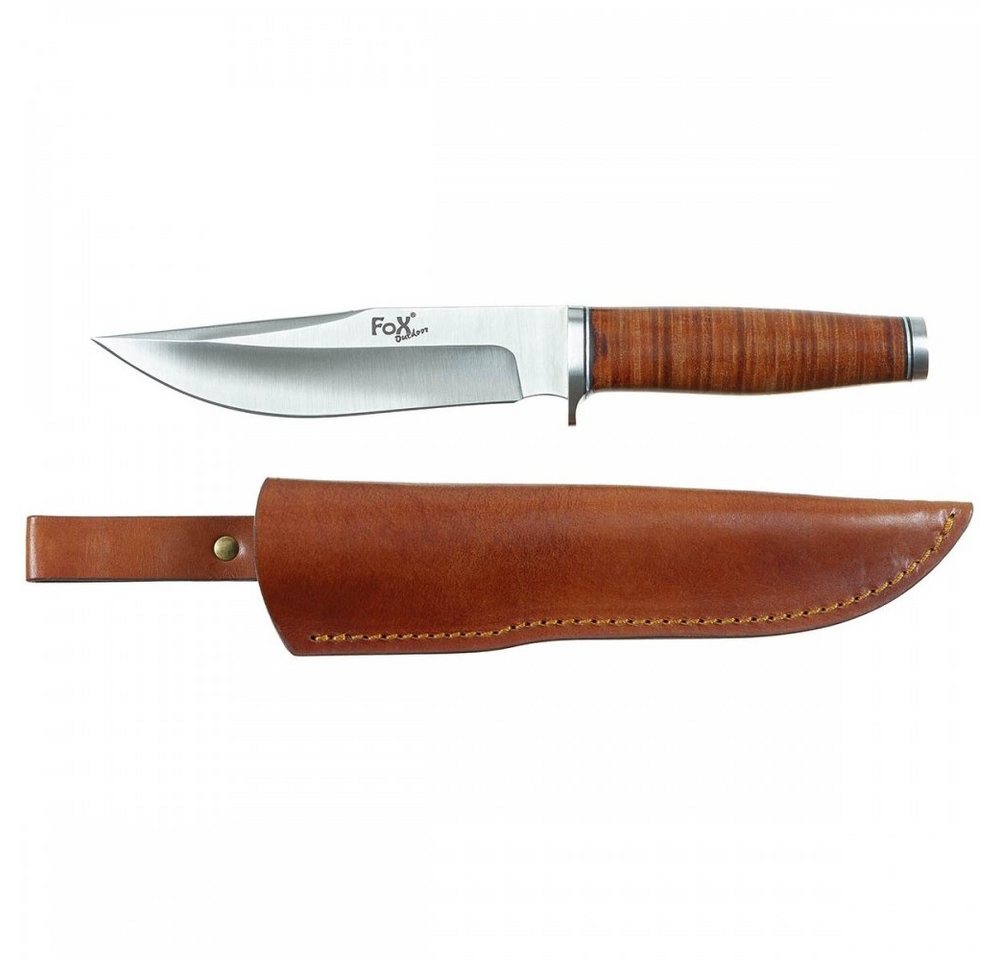 FoxOutdoor Taschenmesser Fahrtenmesser, Ranger 16, Ledergriff, Scheide, 16 cm Klingenlänge