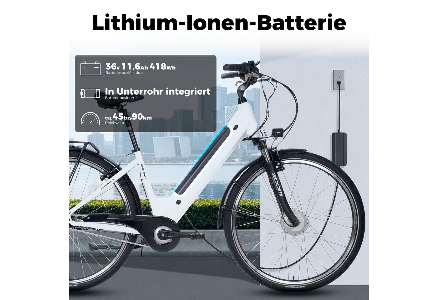 SAXXX E-Bike Cityrad 28 Zoll, max.90km, Federsattelstütze, Federgabel mit Lockout, V-Bremse, 7 Gang Shimano NEXUS Schaltwerk, Nabenschaltung, Frontmotor, 418 Wh, 5 Stufen, max. 130 kg, Pedelec, Elektrofahrrad für Damen und Herren