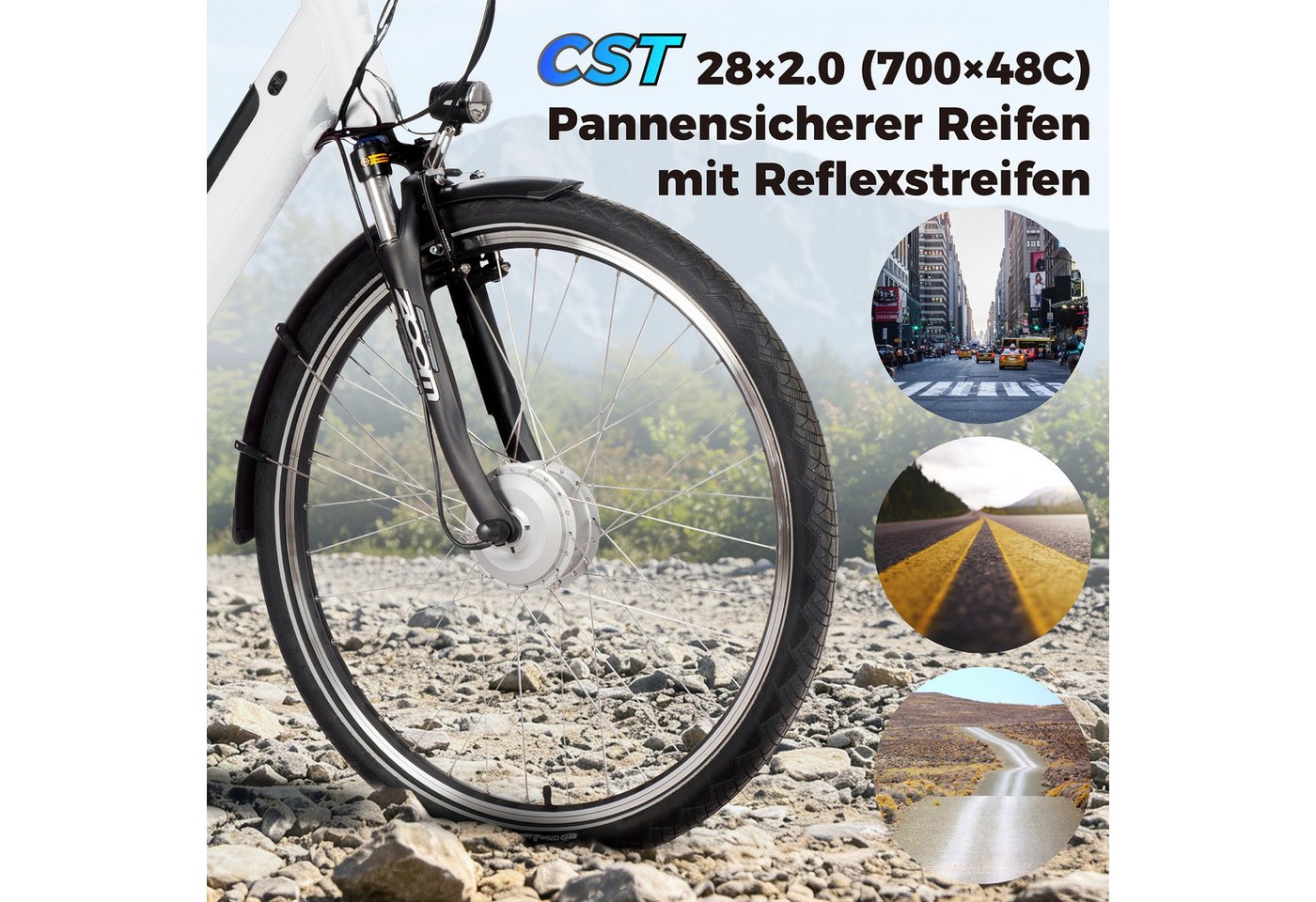 SAXXX E-Bike Cityrad 28 Zoll, max.90km, Federsattelstütze, Federgabel mit Lockout, V-Bremse, 7 Gang Shimano NEXUS Schaltwerk, Nabenschaltung, Frontmotor, 418 Wh, 5 Stufen, max. 130 kg, Pedelec, Elektrofahrrad für Damen und Herren Bild 5