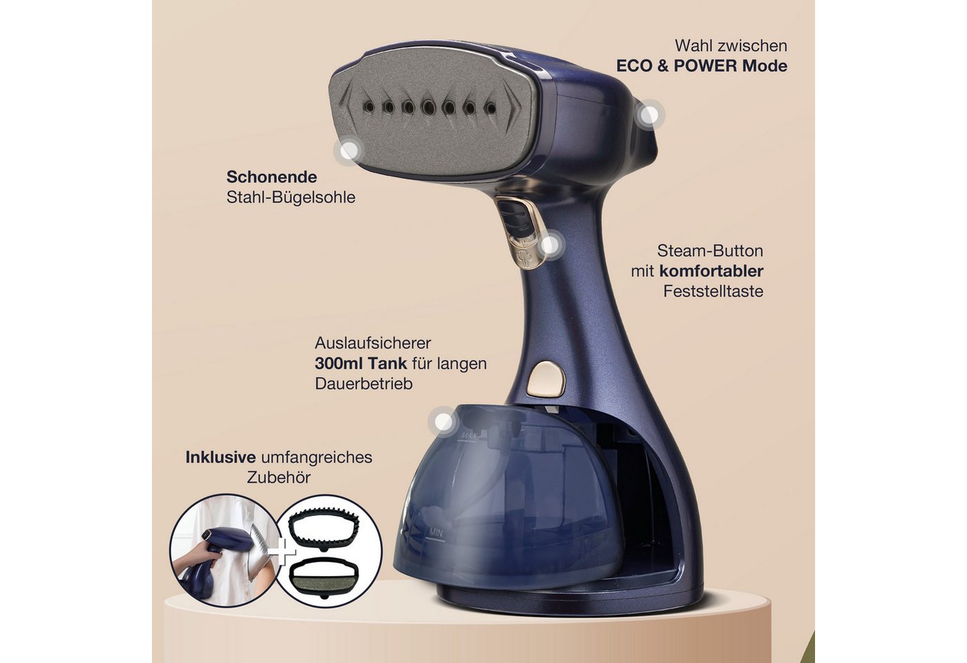 Lebenlang Dampfbügeleisen Steamer Dampfglätter für Kleidung, 300ml Wassertank, 1500,00 W, Inkl. Bügelhandschuh,