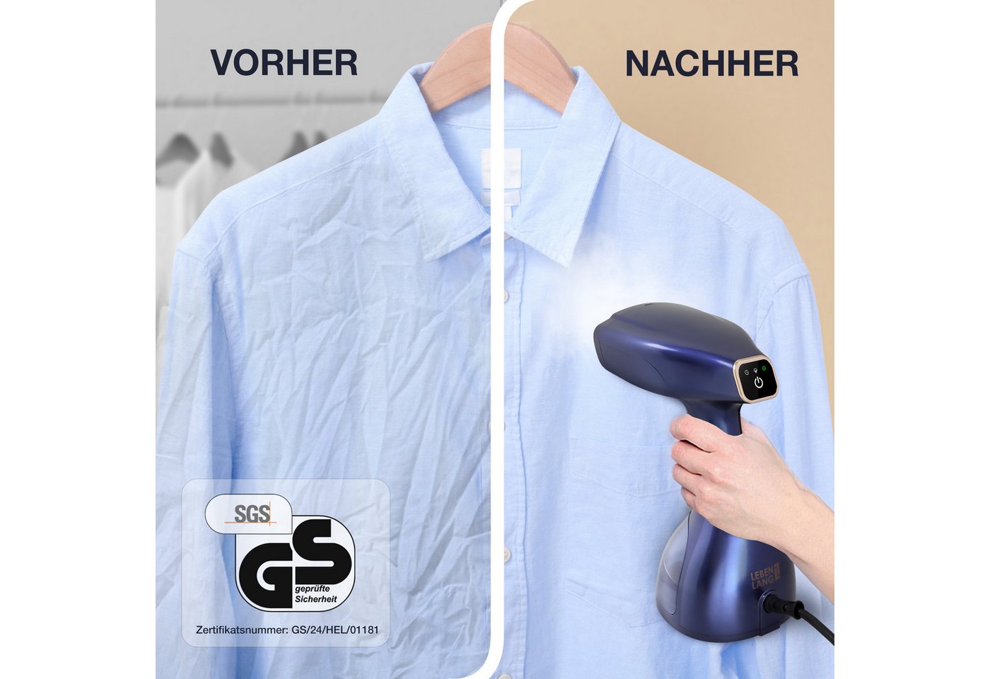 Lebenlang Dampfbügeleisen Steamer Dampfglätter für Kleidung, 300ml Wassertank, 1500,00 W, Inkl. Bügelhandschuh, Bild 2