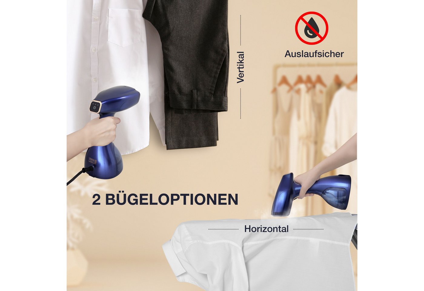 Lebenlang Dampfbügeleisen Steamer Dampfglätter für Kleidung, 300ml Wassertank, 1500,00 W, Inkl. Bügelhandschuh, Bild 5