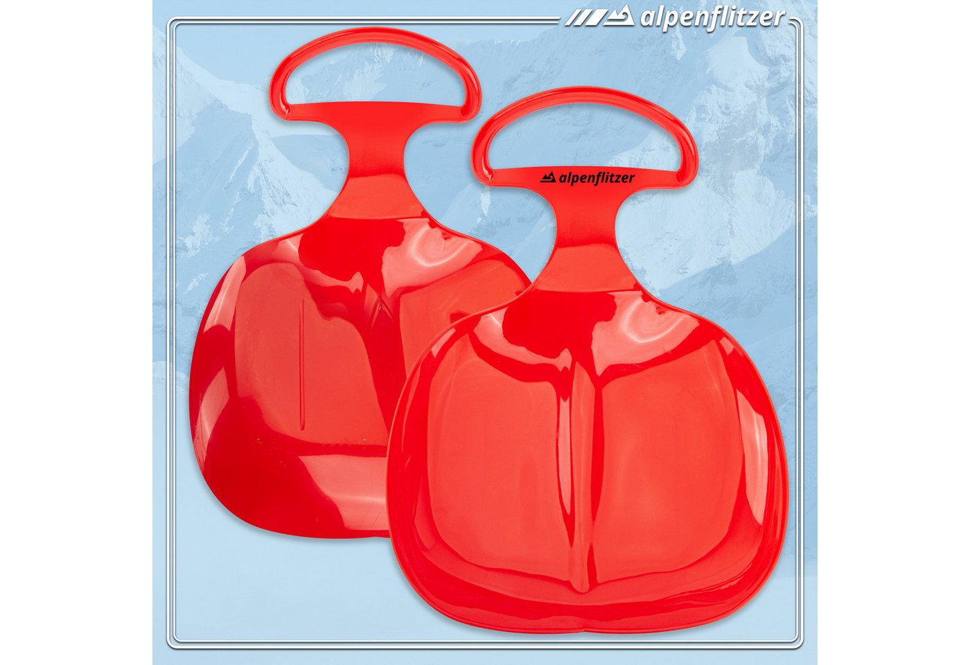 Alpenflitzer Schneerutscher ALPENFLITZER 2er Set Kinder Snow Sled-Poporutscher Schlitten mit Griff (Schlitten mit Griff, Schneerutscher Bob), 2er Set blau & rot Bild 4
