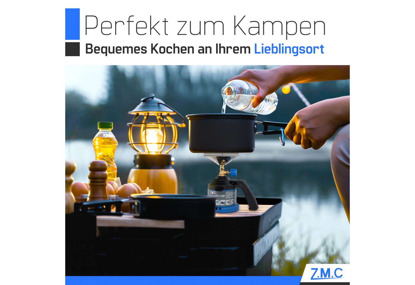 ZMC Gaskocher ZMC Campingkocher Gaskocher 1 flammig mit Griff Kohleanzünder +10x, (Kartuschenkocher Geeignet für Camping, Indoor, Indoor/Outdoor, Outdoor, Wandern), 1,2KW Leistung: 900 C Stechkartusche Kohleanzünder Herd Kochfeld Bild 4