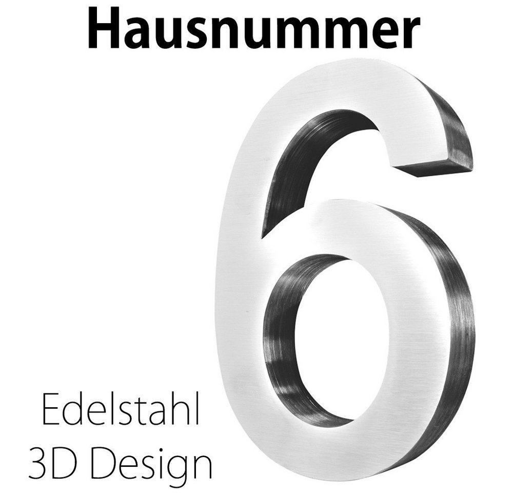 V2Aox Hausnummer Edelstahl Hausnummer 20 cm Hausnummernschild Hausnummer 6 Schild 3D Bild 2