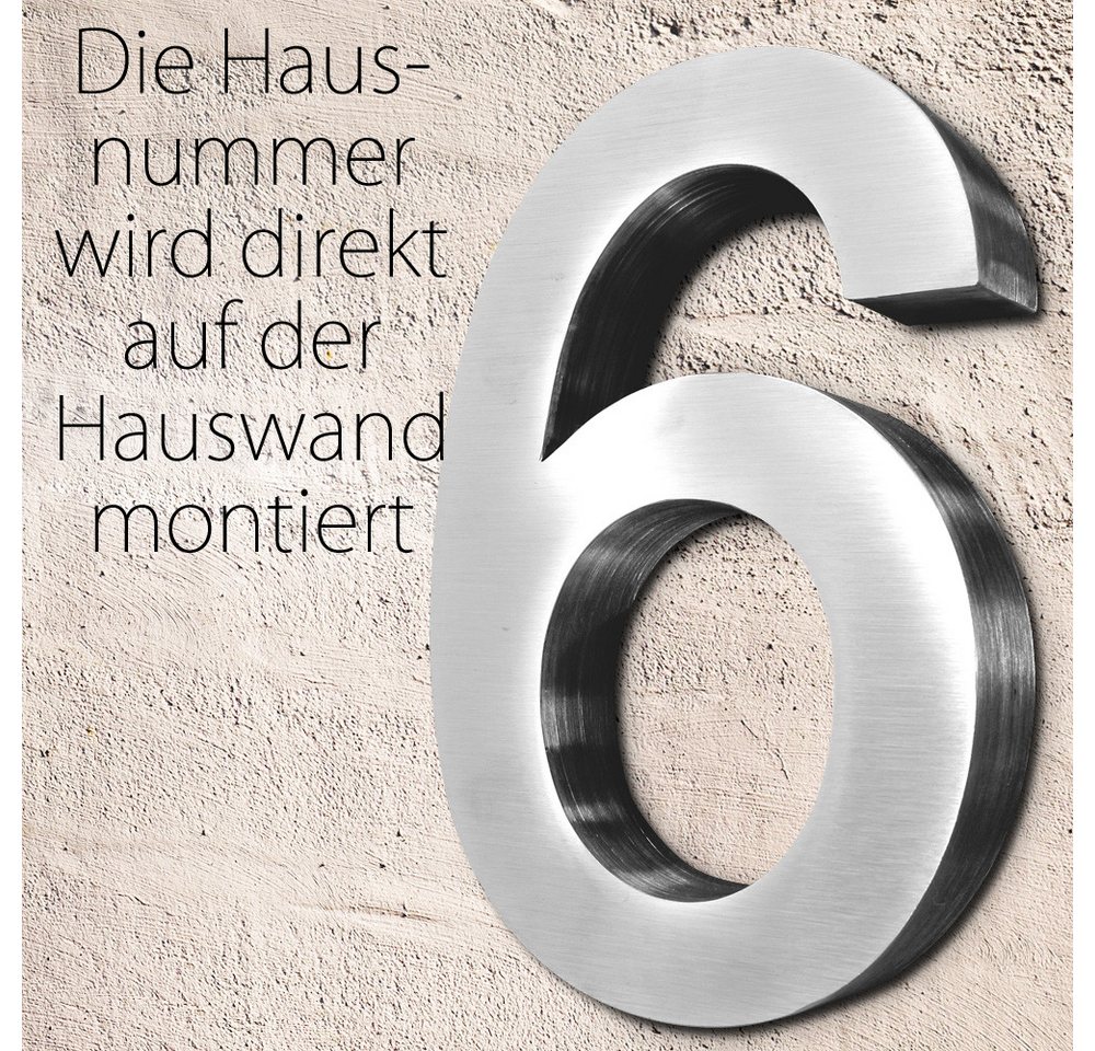 V2Aox Hausnummer Edelstahl Hausnummer 20 cm Hausnummernschild Hausnummer 6 Schild 3D Bild 4