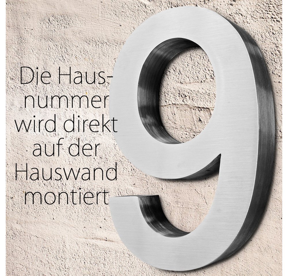 V2Aox Hausnummer Edelstahl Hausnummer 20 cm Hausnummernschild Hausnummer 9 Schild 3D Bild 2