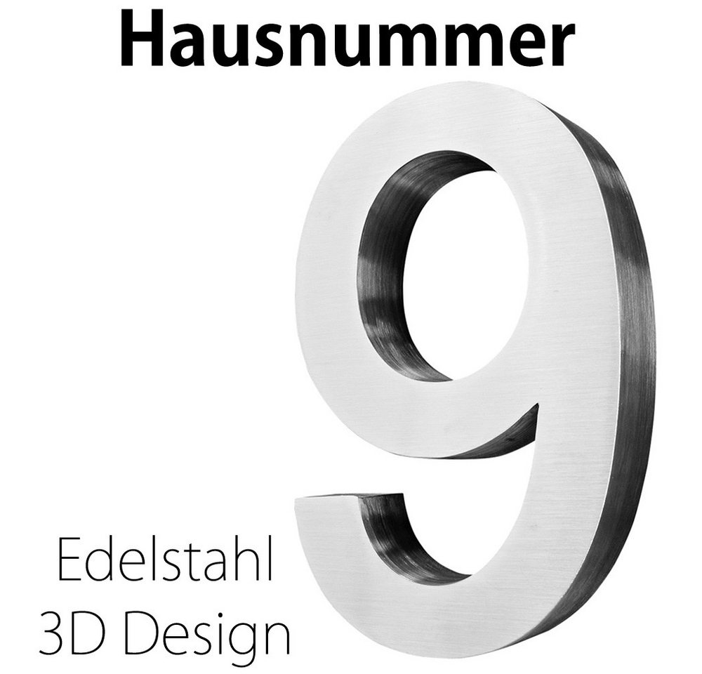 V2Aox Hausnummer Edelstahl Hausnummer 20 cm Hausnummernschild Hausnummer 9 Schild 3D Bild 4