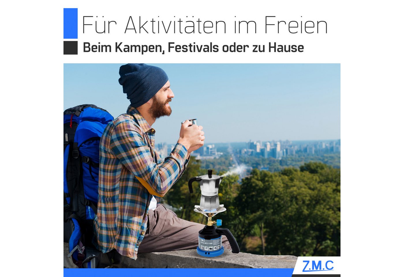ZMC Gaskocher ZMC Campingkocher Gaskocher 1 flammig mit Griff Kohleanzünder + 8x, (Kartuschenkocher Geeignet für Camping, Indoor, Indoor/Outdoor, Outdoor, Wandern, Wandern), 1,2KW Leistung: 900 C Stechkartusche Kohleanzünder Herd Kochfeld Bild 4