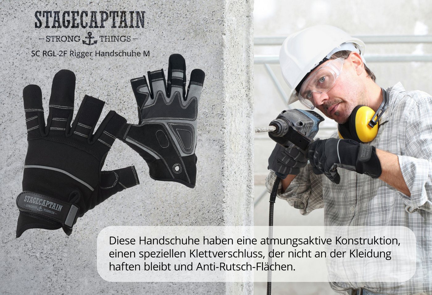 Stagecaptain Arbeitshandschuh-Set Rigger Handschuhe mit 3 kurzen Fingern - Größe M (5-St) Innenfläche aus Kunstleder Bild 2