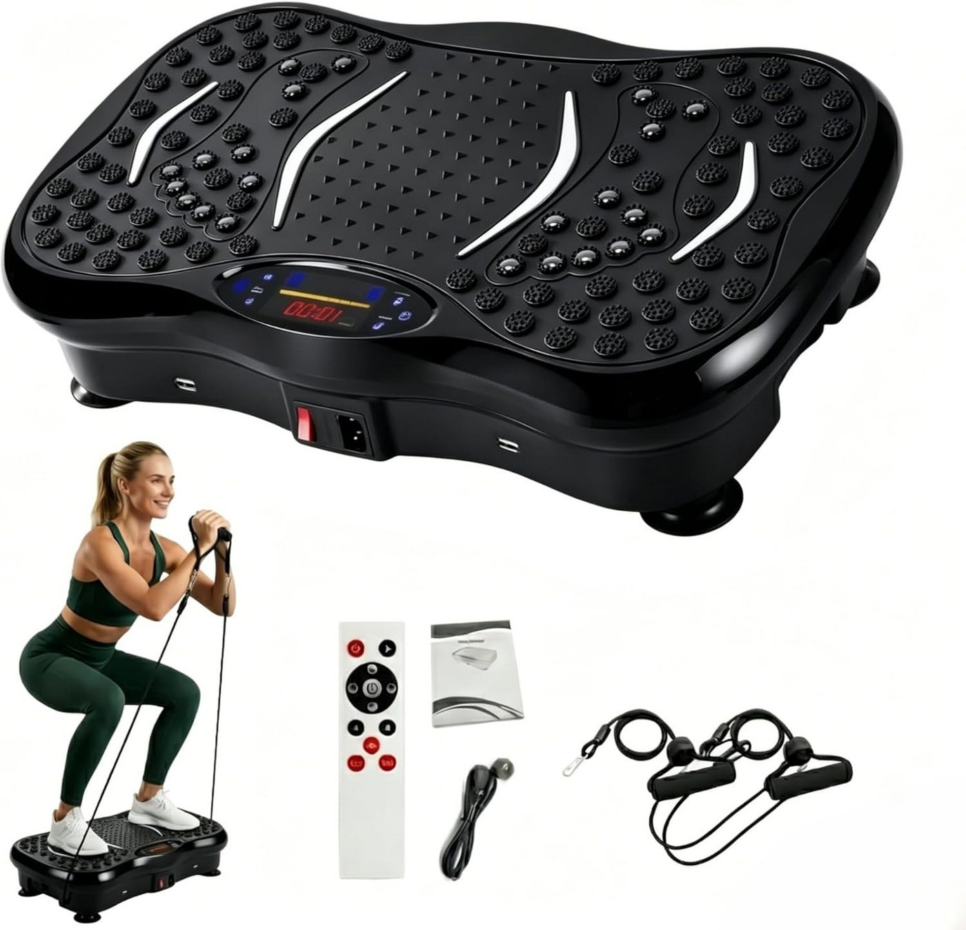 Fyrove Vibrationsplatte mit 5 Trainingsprogramme Widerstandsbänder mit Griff LED-Display, 99 Intensitätsstufen, Bluetooth für Ganzkörpertraining, Abnehmen, Fettverbrennung Bild 2