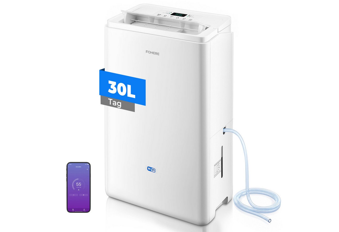 FOHERE Luftentfeuchter 30L/24h mit WLAN-App, Raumentfeuchter bis 50 m²/135 m³ für Keller, für 135 m³ Räume Bild 2