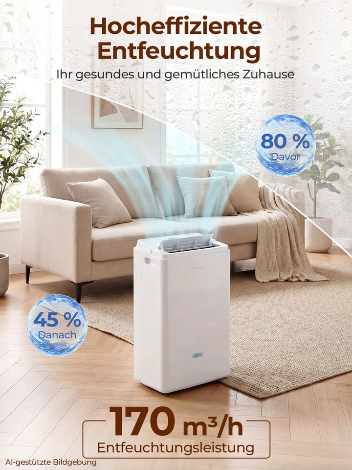 FOHERE Luftentfeuchter 30L/24h mit WLAN-App, Raumentfeuchter bis 50 m²/135 m³ für Keller, für 135 m³ Räume Bild 3