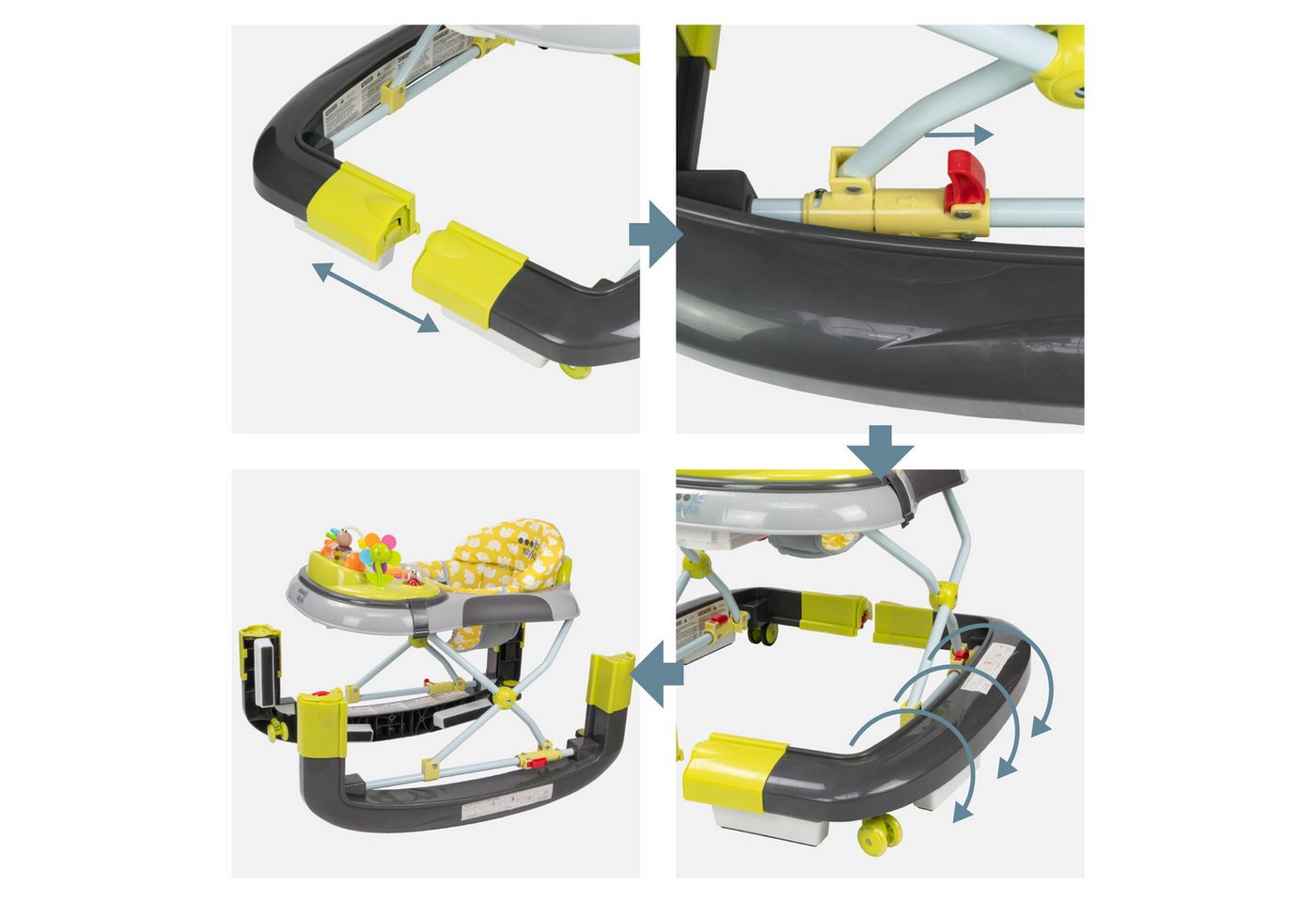 ib style Lauflernhilfe Little World Babywalker Lemon Grey, Lauflernwagen mit Schaukelfunktion & elektronischem Spielelement