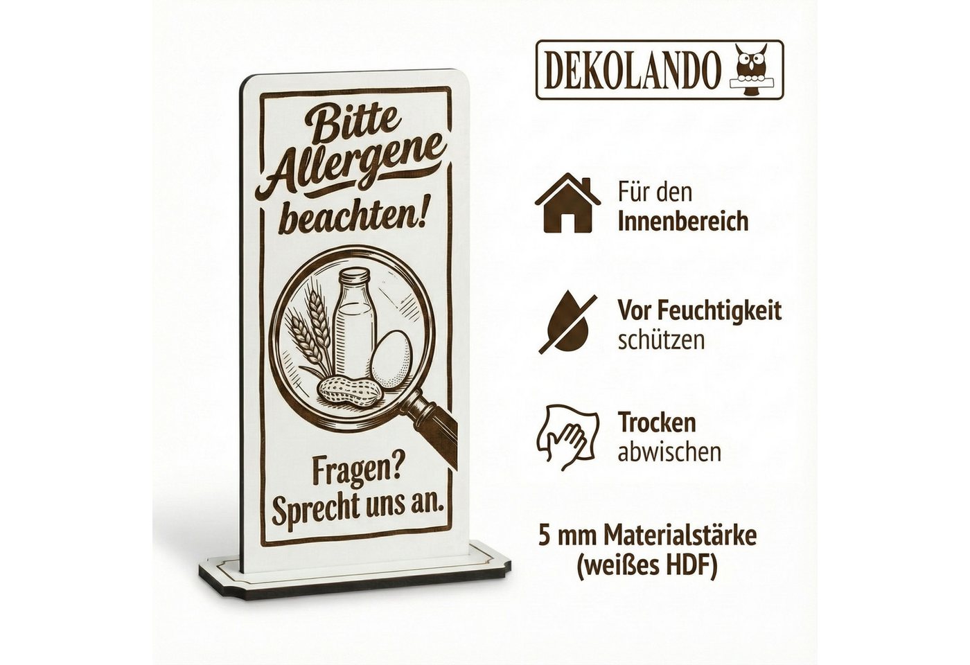 Dekolando Hinweisschild Aufsteller Schild „Bitte Allergene beachten! Fragen? Sprecht uns an. Bild 5