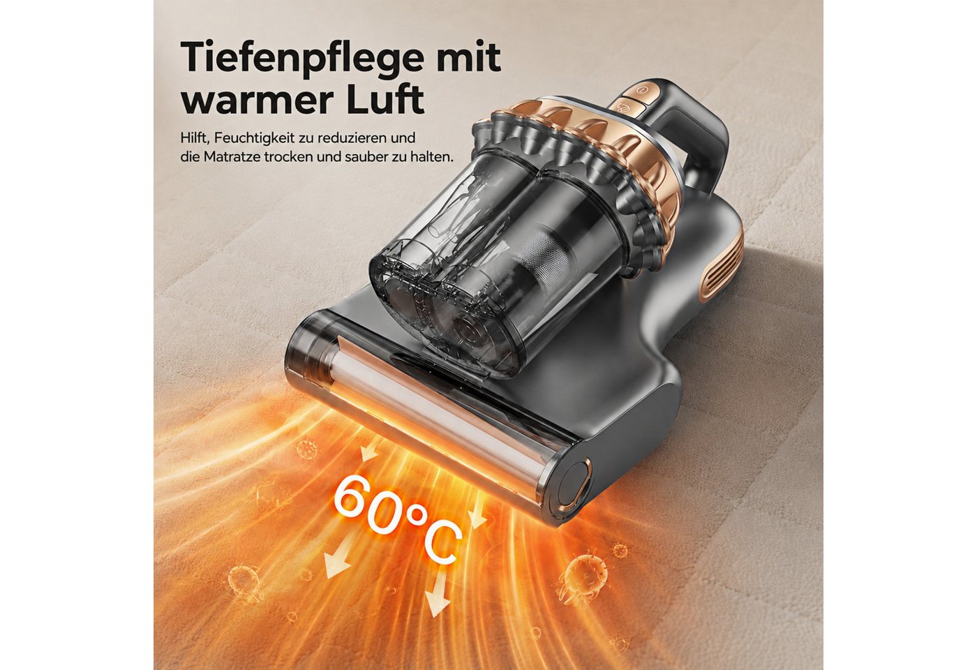 Circlio Matratzenreinigungsgerät 18kPa Kabelloser Milbenstaubsauger, Milbensauger für Matratzen, beutellos, mit UV-C-Licht, 60°C Warmluft, HEPA-Filter & Akku