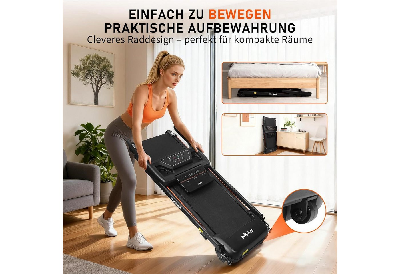 Nettlife Laufband klein für zur hause klappbar 14km/h Höchstgeschwindigkeit 90kg 7%, für Zuhause Walking Pad LED-Anzeige & Handlauf 138 x 62 x 105.5 cm Bild 2