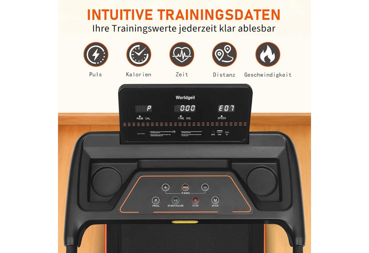 Nettlife Laufband klein für zur hause klappbar 14km/h Höchstgeschwindigkeit 90kg 7%, für Zuhause Walking Pad LED-Anzeige & Handlauf 138 x 62 x 105.5 cm Bild 3