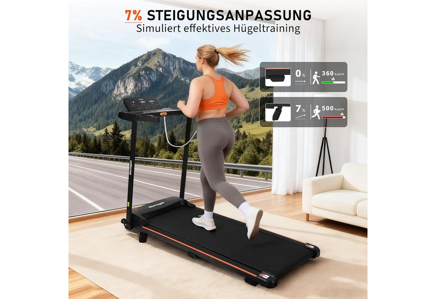 Nettlife Laufband klein für zur hause klappbar 14km/h Höchstgeschwindigkeit 90kg 7%, für Zuhause Walking Pad LED-Anzeige & Handlauf 138 x 62 x 105.5 cm Bild 5