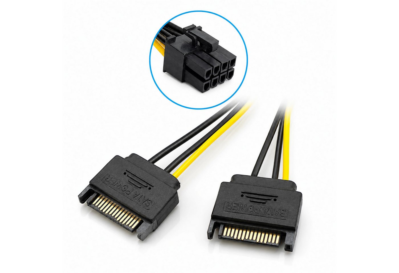 Bolwins R37 SATA auf PCIe 8-Pin Adapterkabel für Grafikkarten 2x SATA 18cm Stromkabel, 2x SATA 15-Pin Stecker, 1x PCIe 8-Pin Stecker (18 cm), 2x SATA auf PCIe 8-Pin, 18cm Kabel, stabile Stromversorgung, Plug&Play Bild 3