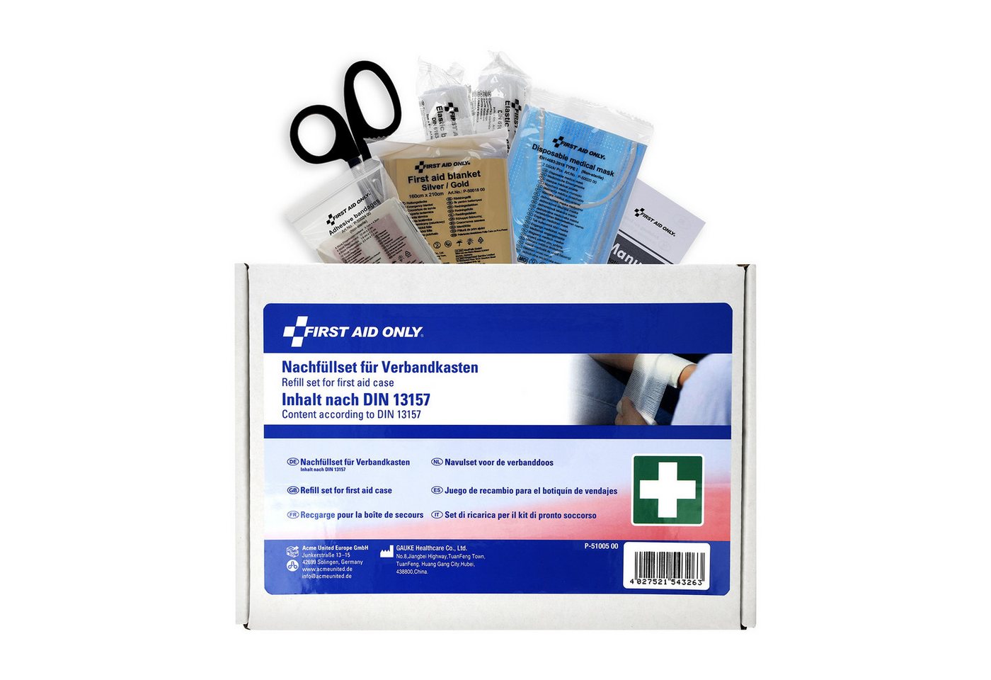 FIRST AID ONLY® Erste-Hilfe-Set Nachfüllset DIN 13157 für Verbandskasten und Erste Hilfe Koffer, 65-teiliges Set gefüllt nach DIN 13157:2021