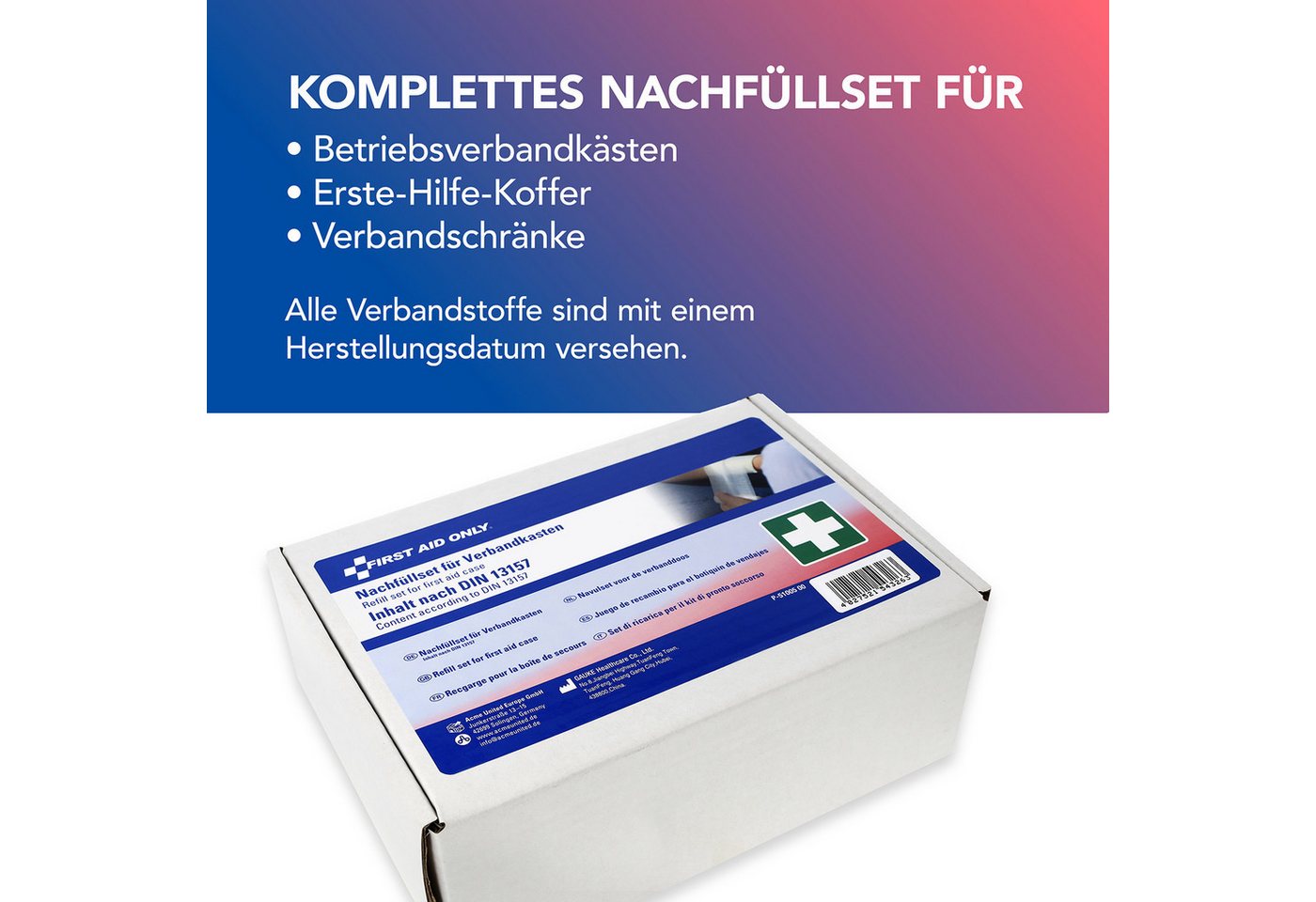 FIRST AID ONLY® Erste-Hilfe-Set Nachfüllset DIN 13157 für Verbandskasten und Erste Hilfe Koffer, 65-teiliges Set gefüllt nach DIN 13157:2021 Bild 2