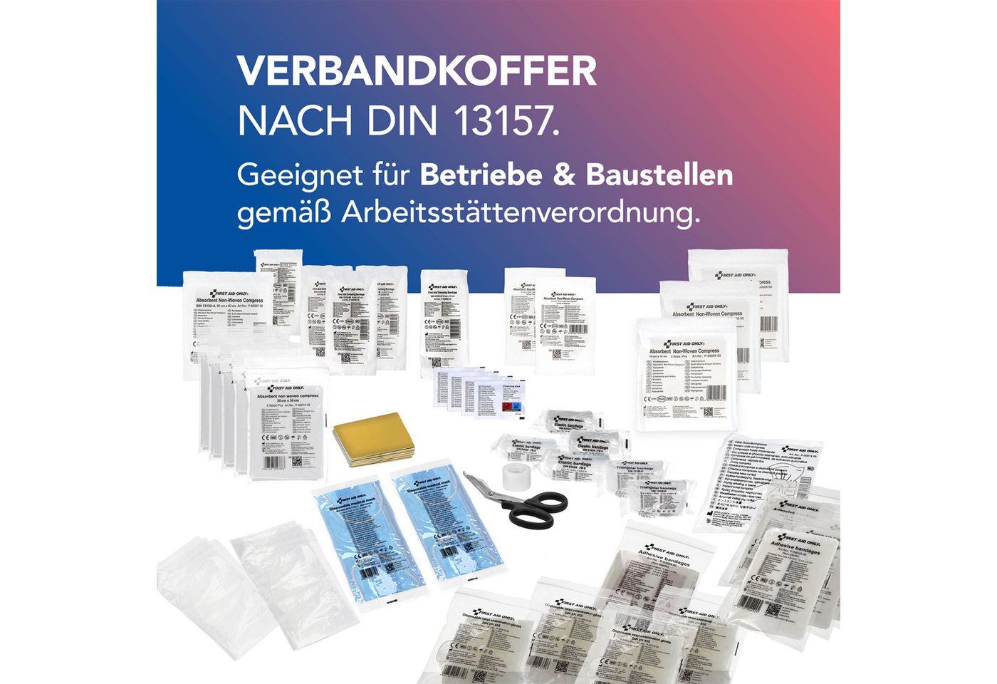 FIRST AID ONLY® Erste-Hilfe-Set Nachfüllset DIN 13157 für Verbandskasten und Erste Hilfe Koffer, 65-teiliges Set gefüllt nach DIN 13157:2021 Bild 5