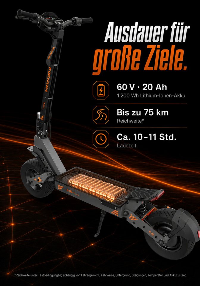 Vankel E-Scooter KuKirin G4 EScooter 2000W 60V 20Ah 75km 70km/h 11 Zoll mit Sitz, Dualfederung LED Display Scheibenbremse IP54 2400W max. Leistung Bild 2
