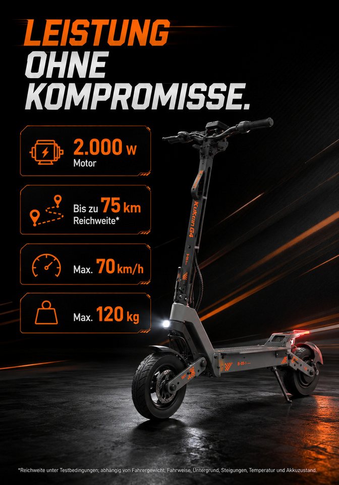 Vankel E-Scooter KuKirin G4 EScooter 2000W 60V 20Ah 75km 70km/h 11 Zoll mit Sitz, Dualfederung LED Display Scheibenbremse IP54 2400W max. Leistung Bild 4