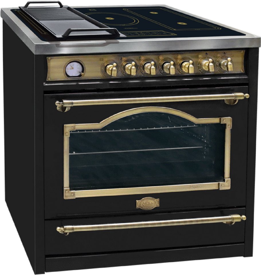 Kaiser Küchengeräte Induktions-Standherd 90 cm Retro Herd mit Induktionskochfeld FREE ZONE Slider Touch Control HC 93655 IEm., mit 1-fach-Teleskopauszug, Katalytische Selbstreinigung, 115 L Backofen, Drehspieß mit Motor