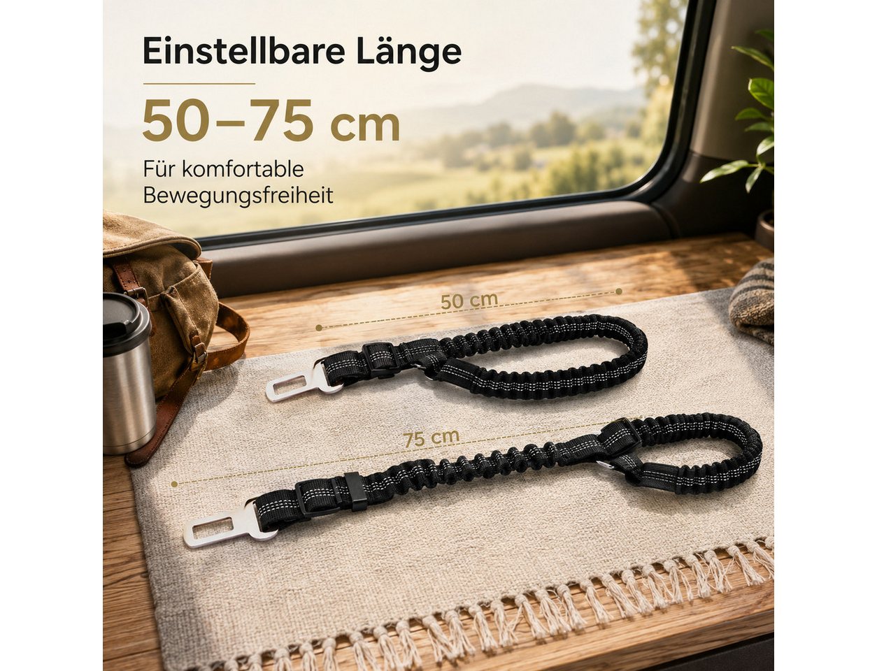 ibettertec Hundegurt fürs Auto, Anschnallgurt, Hundesicherheitsgeschirr Kinder-Sicherheitsgurt (Haustiersicherheitsgurt-Set, 2-tlg., 2 Stück im Set), verstellbar, elastische Ruckdämpfung, stabiler Karabiner