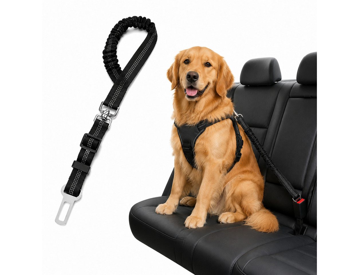 ibettertec Hundegurt fürs Auto, Anschnallgurt, Hundesicherheitsgeschirr Kinder-Sicherheitsgurt (Haustiersicherheitsgurt-Set, 2-tlg., 2 Stück im Set), verstellbar, elastische Ruckdämpfung, stabiler Karabiner Bild 3