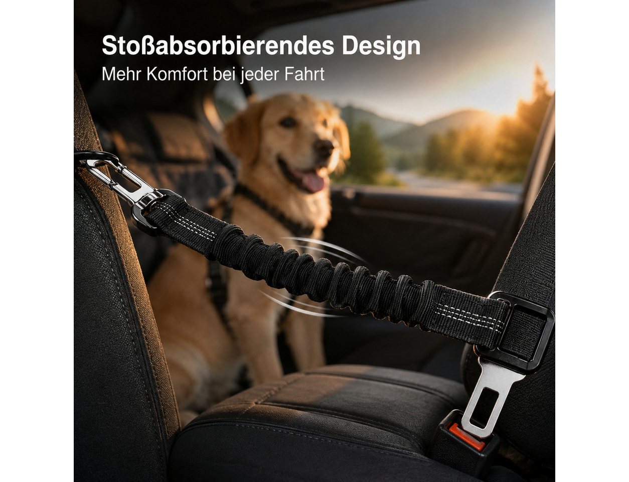 ibettertec Hundegurt fürs Auto, Anschnallgurt, Hundesicherheitsgeschirr Kinder-Sicherheitsgurt (Haustiersicherheitsgurt-Set, 2-tlg., 2 Stück im Set), verstellbar, elastische Ruckdämpfung, stabiler Karabiner Bild 4