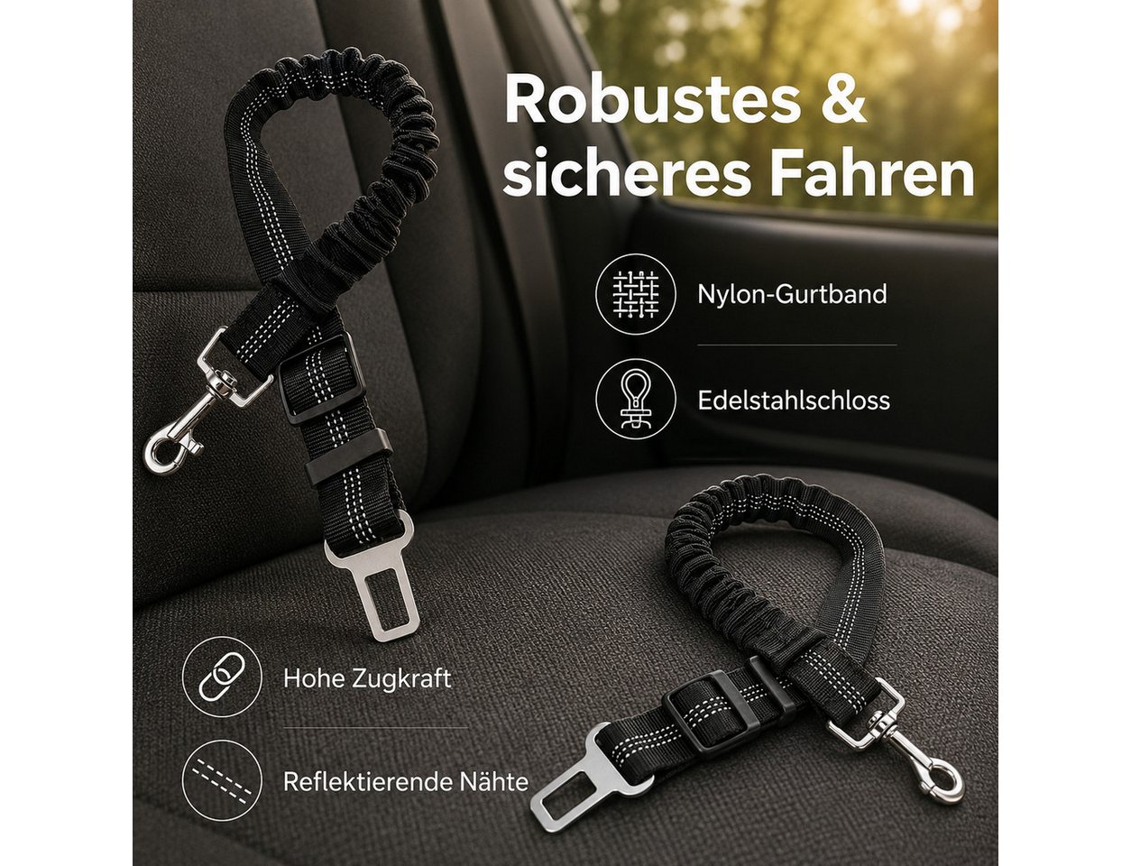 ibettertec Hundegurt fürs Auto, Anschnallgurt, Hundesicherheitsgeschirr Kinder-Sicherheitsgurt (Haustiersicherheitsgurt-Set, 2-tlg., 2 Stück im Set), verstellbar, elastische Ruckdämpfung, stabiler Karabiner Bild 5