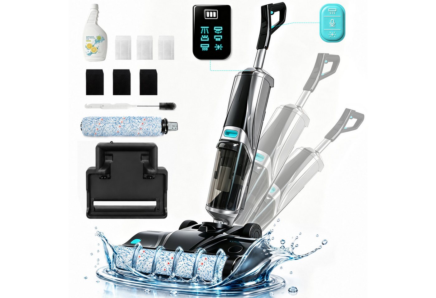 Grenintol Nass-Trocken-Akkusauger D2, Nass Trockensauger,intelligent Selbstreinigung Trocknung, 200 W, beutellos, Elektrolyse, automatische Trocknung und beidseitige Kantenreinigung Bild 2
