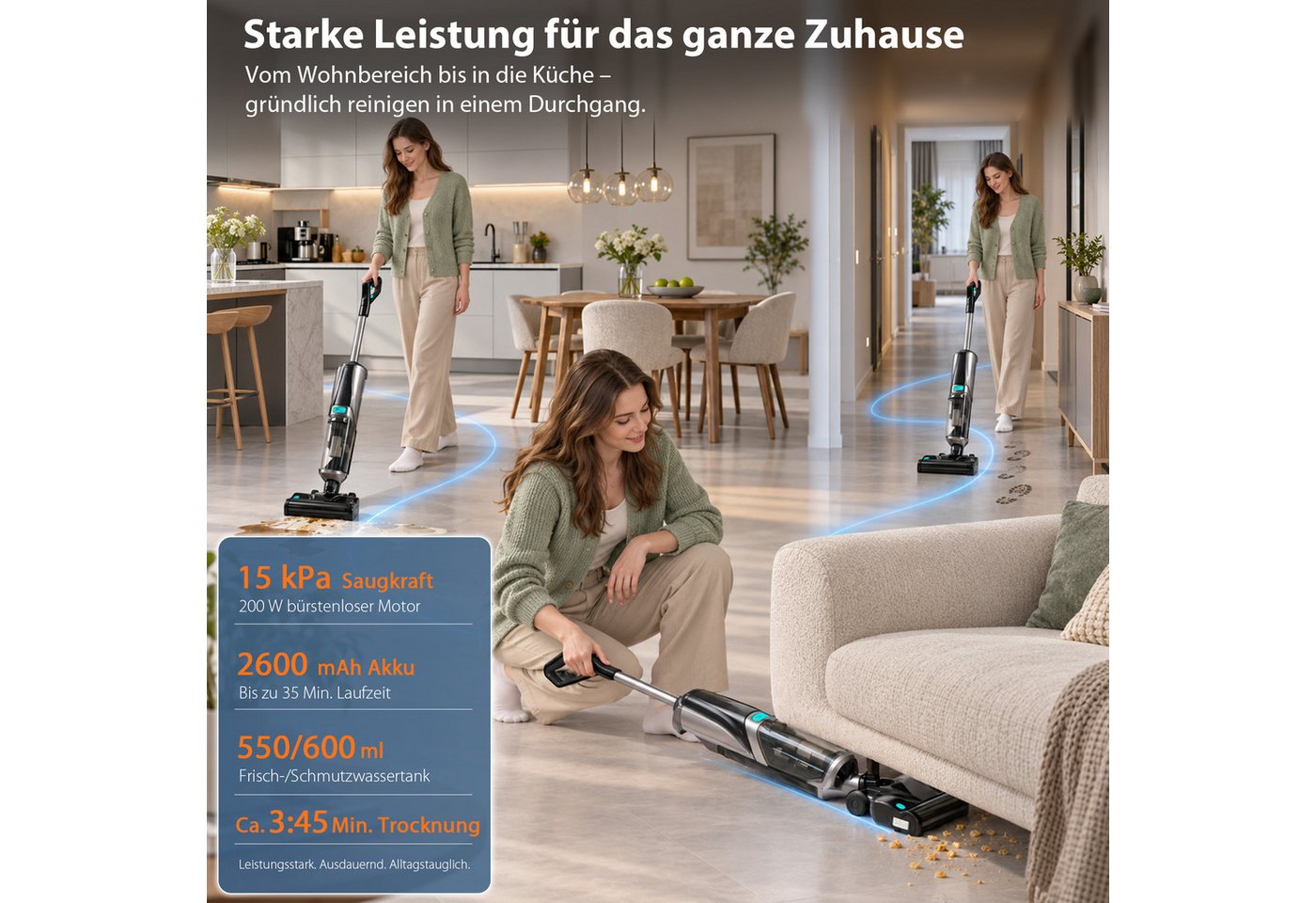 Grenintol Nass-Trocken-Akkusauger D2, Nass Trockensauger,intelligent Selbstreinigung Trocknung, 200 W, beutellos, Elektrolyse, automatische Trocknung und beidseitige Kantenreinigung Bild 3
