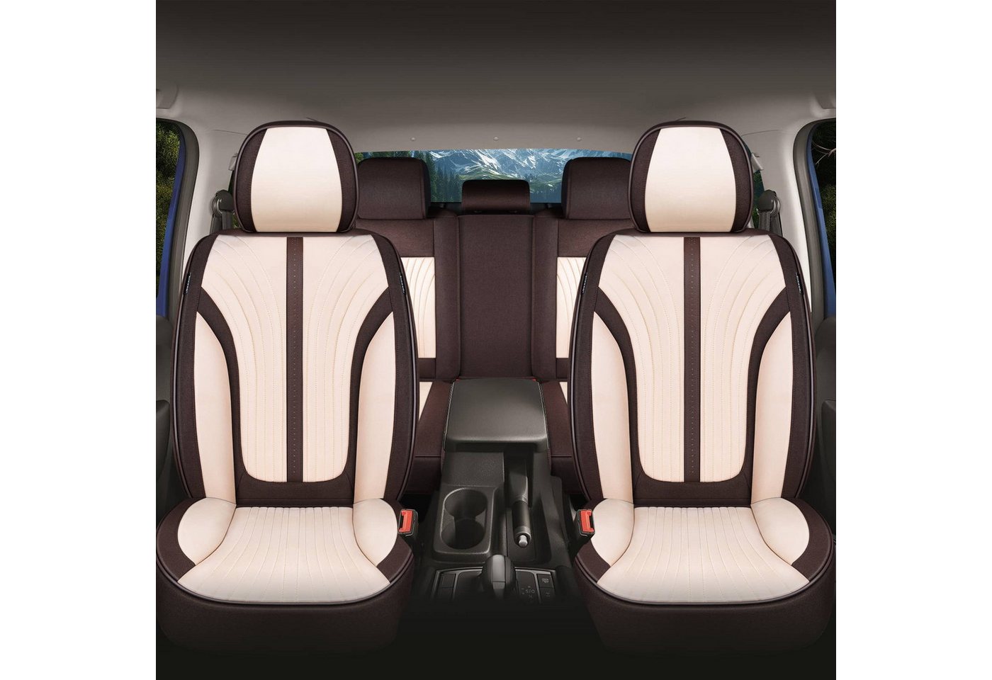 BREMER SITZBEZÜGE Autositzbezug für VW Tiguan Bj ab 2024 (FV2), Set, 2-tlg., Komplettset Vorne und Hinten, in Braun/Beige