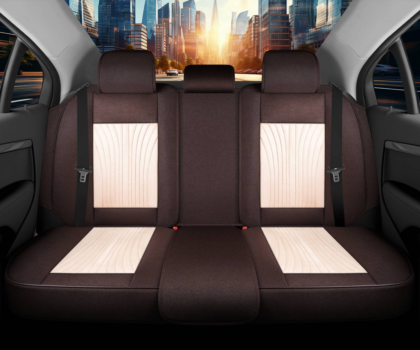 BREMER SITZBEZÜGE Autositzbezug für VW Tiguan Bj ab 2024 (FV2), Set, 2-tlg., Komplettset Vorne und Hinten, in Braun/Beige Bild 2