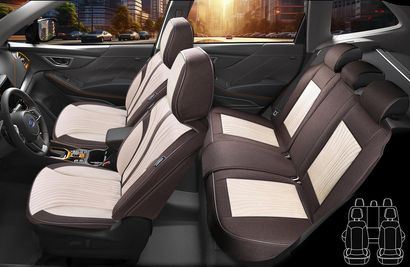 BREMER SITZBEZÜGE Autositzbezug für VW Tiguan Bj ab 2024 (FV2), Set, 2-tlg., Komplettset Vorne und Hinten, in Braun/Beige Bild 5