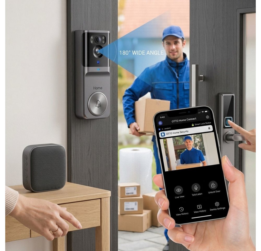 Athlix Smart Home Türklingel Kabellose intelligente WLAN-Video-Türklingel mit Gegensprechfunktion (Wohnungseingang, Gartentor, Haustür, Außenbereiche, Büro, Hohe Wetterbeständigkeit, Schnelle und saubere Installation)
