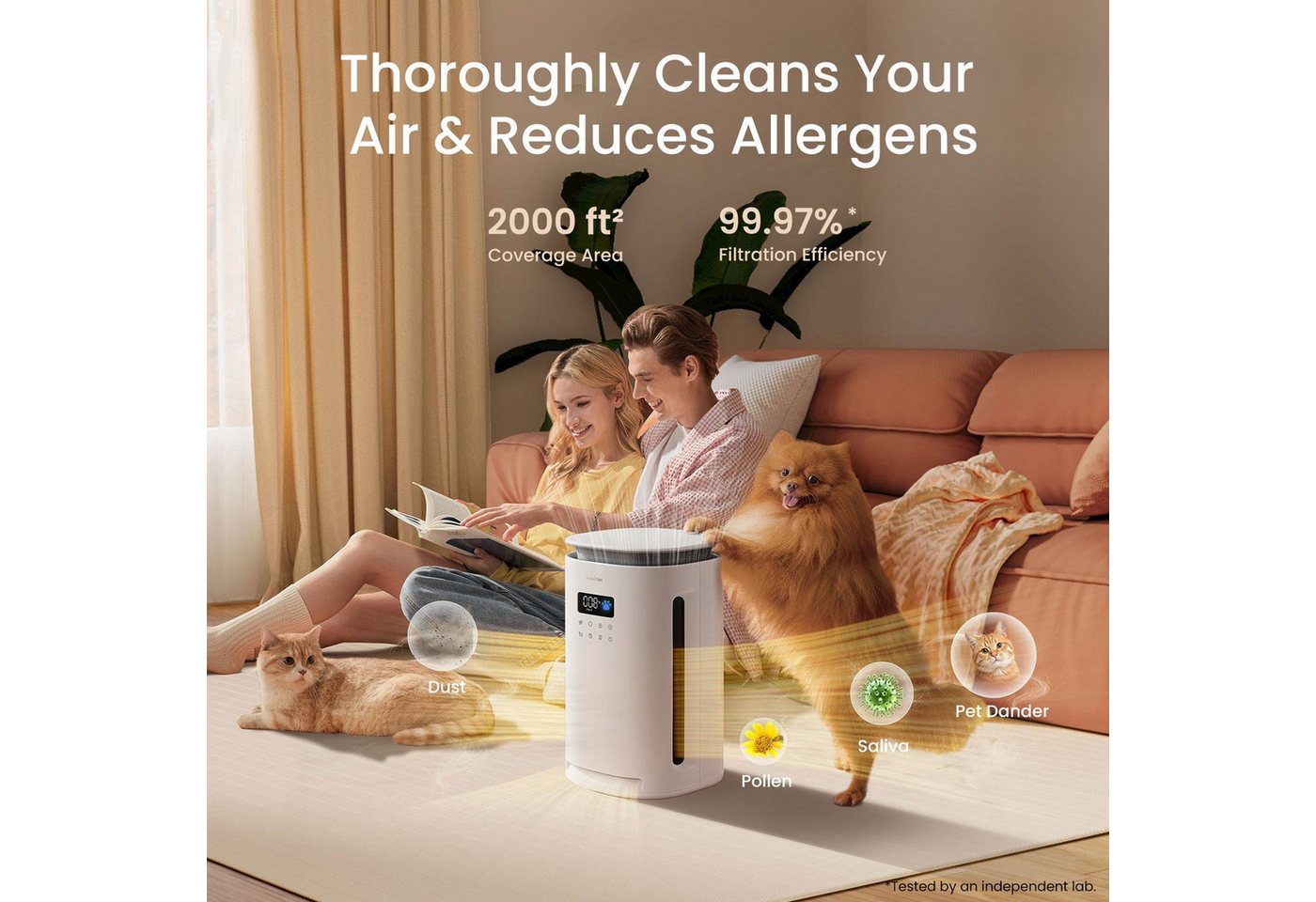 Provirtec Luftreiniger für Haustiere AP-12, Tiergerüche beseitigen bis 99,23 %, HEPA‑Filter Bild 3