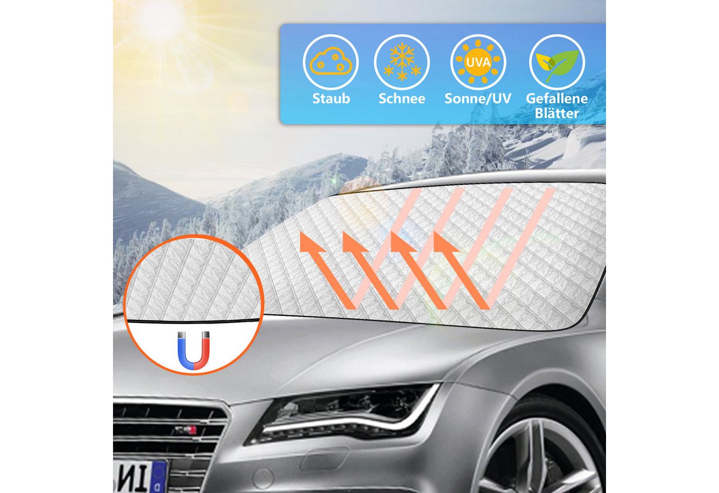 Clanmacy Frontscheibenabdeckung Scheibenabdeckung Auto Magnetische Windschutzscheiben Frostschutz, (1-St) Bild 4