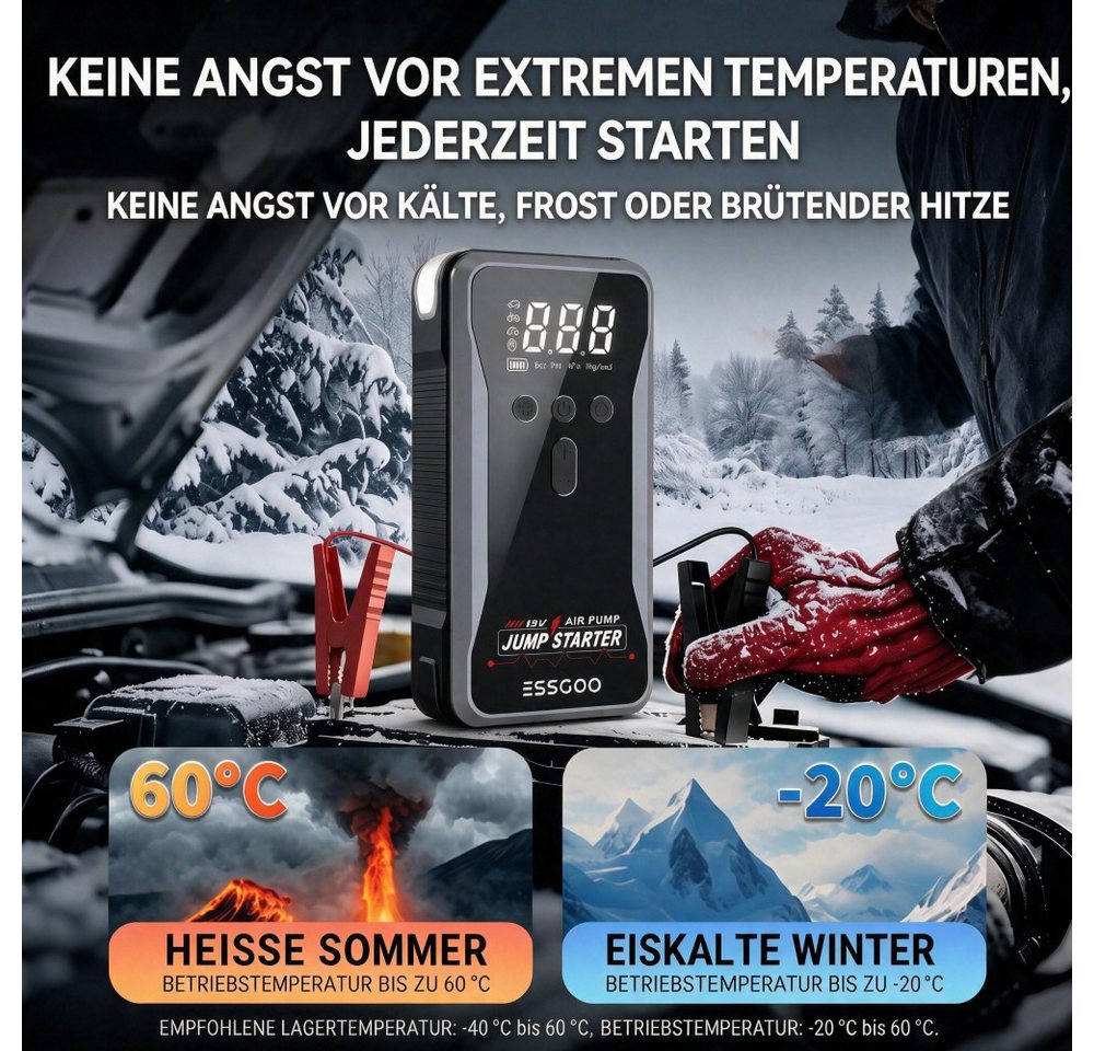 ESSGOO 5000A Auto Starthilfe 18000mAh Batterie Booster Luftpumpe Autobatterie-Ladegerät (18000 mAh, LED-Leuchte, 9,0L Benzin Oder 8,5L Diesel, -20°C bis 60°C) Bild 3