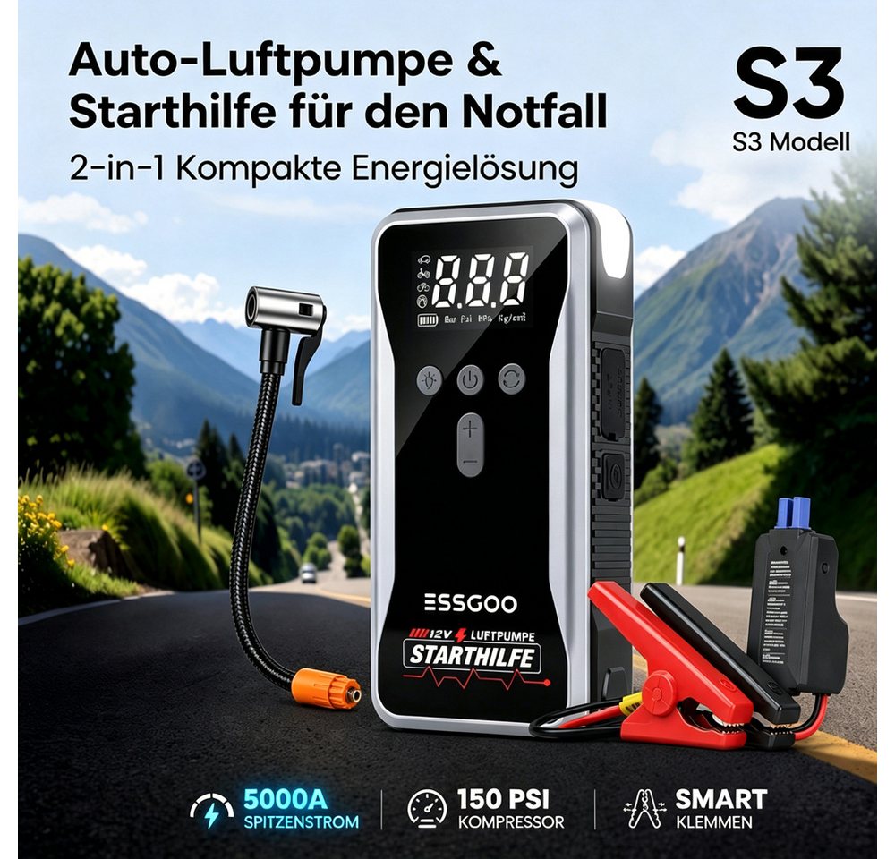 ESSGOO 5000A Auto Starthilfe 18000mAh Batterie Booster Luftpumpe Autobatterie-Ladegerät (18000 mAh, LED-Leuchte, 9,0L Benzin Oder 8,5L Diesel, -20°C bis 60°C) Bild 5