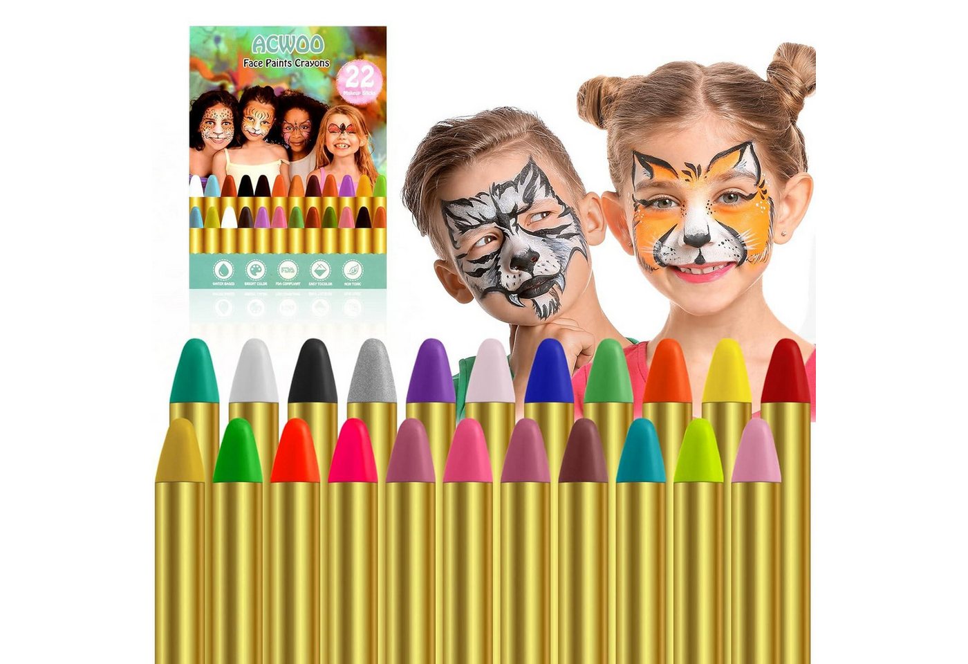 ACWOO Theaterschminke Kinderschminke Set Gesichtsfarbe Schminkstifte Bodypaint Bild 2