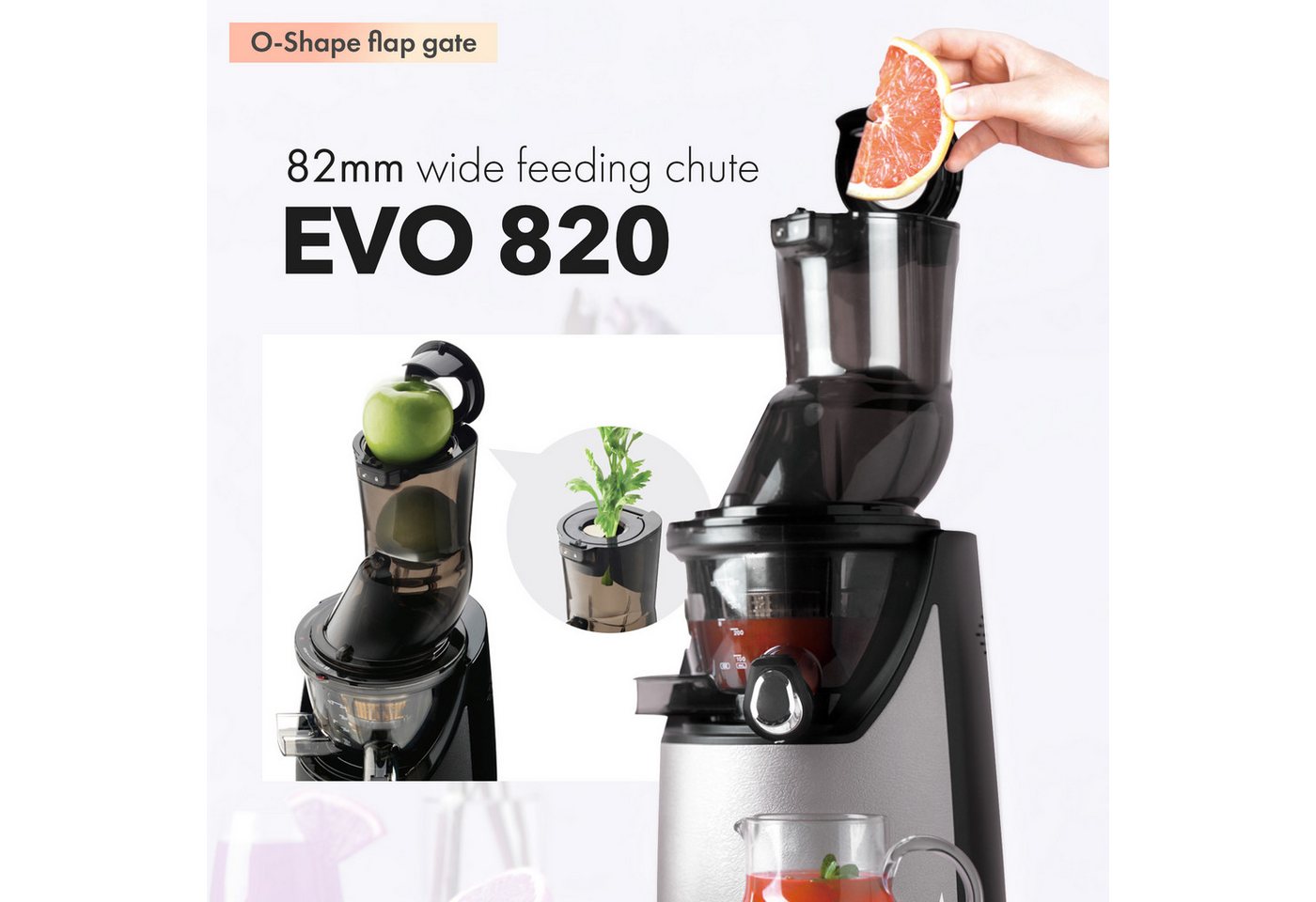Kuvings Entsafter EVO820 (NS-1256CEC), 240,00 W, Mastizierender Kaltpress-Entsafter mit großer Einfüllöffnung Bild 4