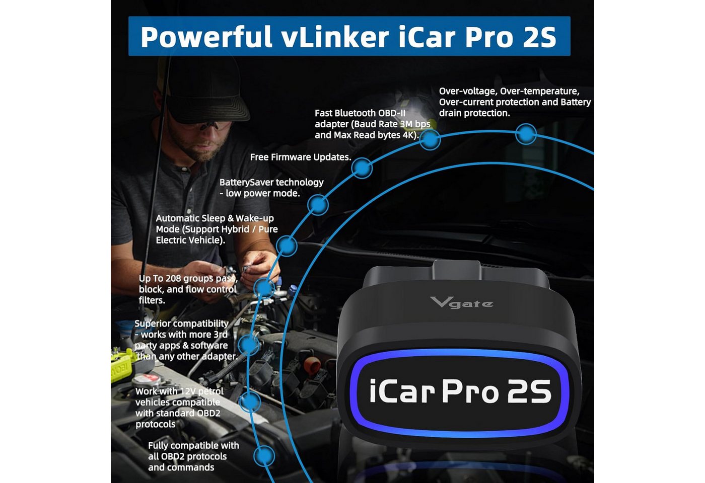Vgate OBD2-Diagnosegerät Vgate iCar Pro 2S OBD2 Bluetooth Adapter Bild 3